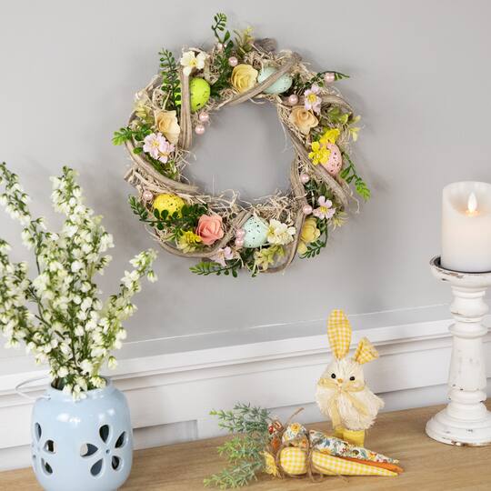12" Flowers & Speckled Eggs Artificial Easter Wreath